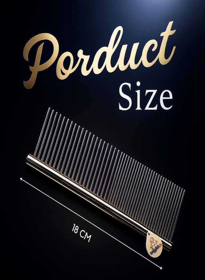 WiggleBoo 18cm Dual Teeth Stainless Steel Pet Comb | Tick, Flea, Tick | Shedding, Detangling, Bathing, Grooming | Dogs & Cats | Fine & Wide Design | Full Metal Grooming Tool for All Fur Types - Image 3